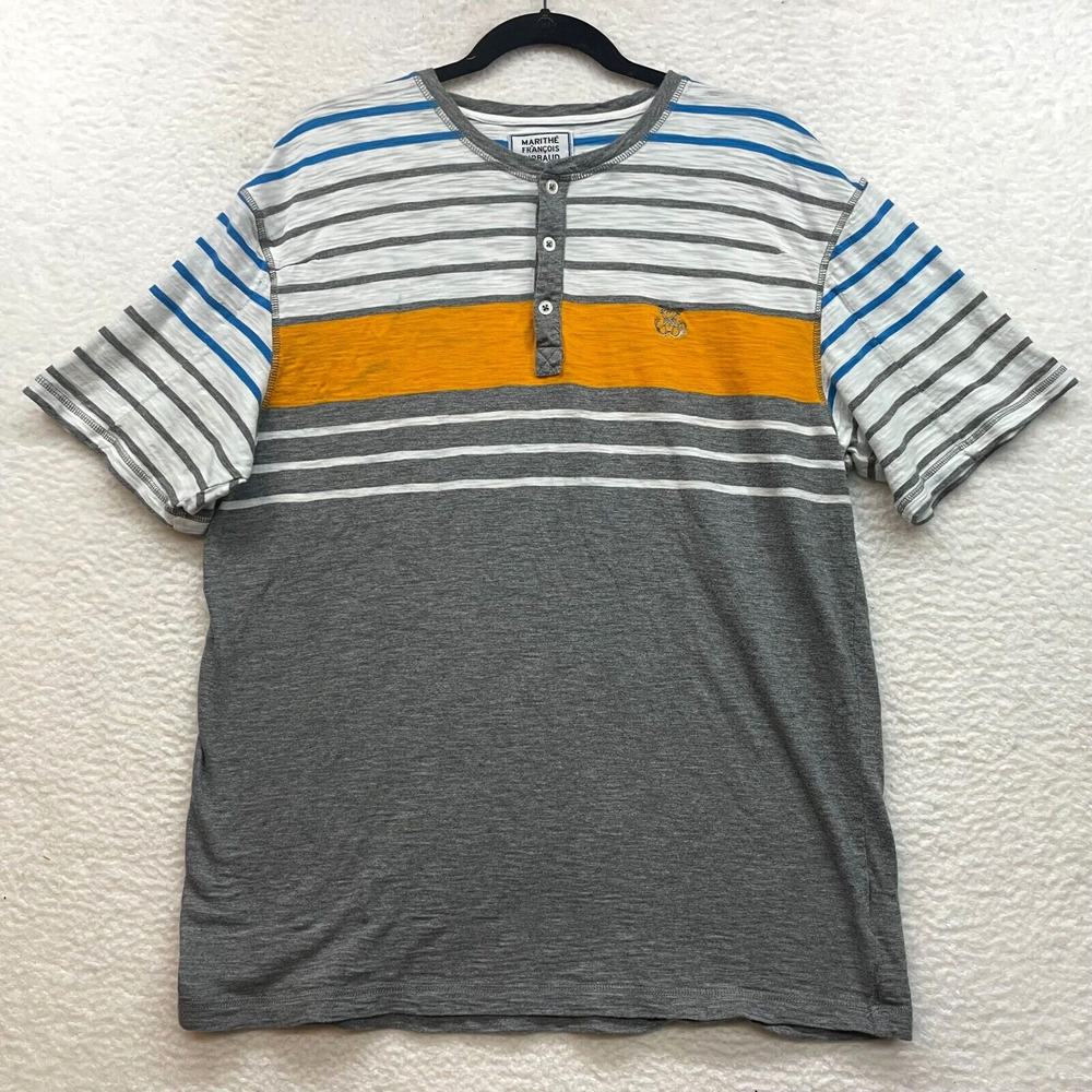 Marithe Francois Girbaud Shirt Mens Extra Large Gray Blue Striped Tee Henley